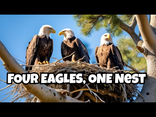 Rare Encounter: 4 Eagles Sharing One Nest